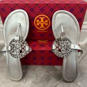 Tory Burch Miller Sandel - Silver w/ gunmetal stones - Size 10